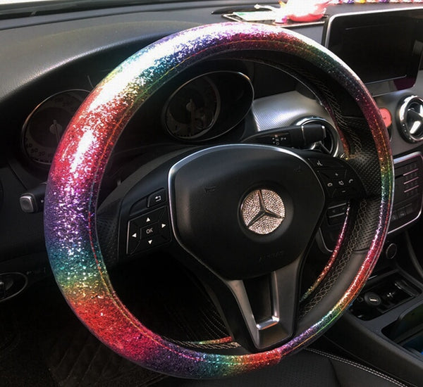 Luxury Bling Rainbow Car Steering Wheel Covers